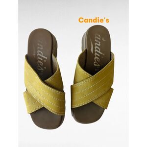 Candie’s Mustard Criss Cross Slide Sandals Size 8B Platform Boho Y2K